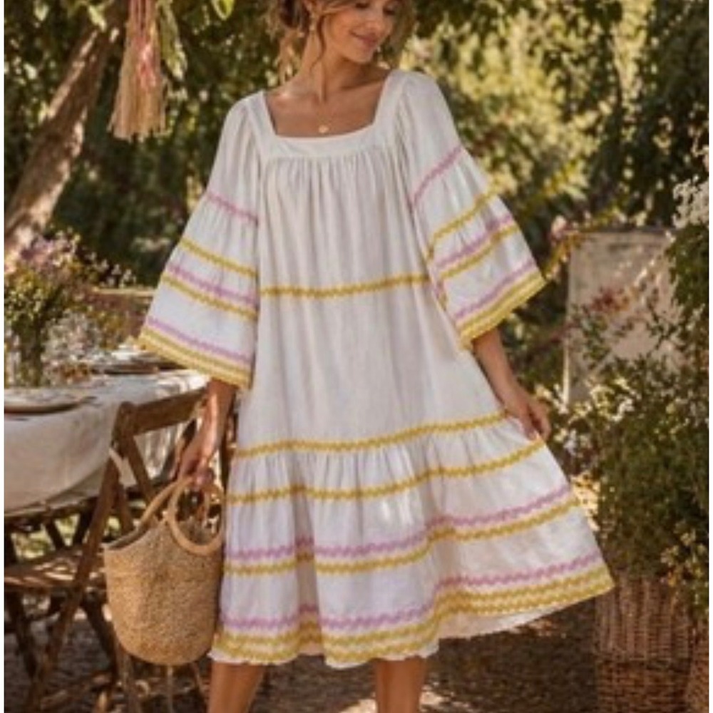 Lisa Marie Fernandez‎ Target NWT Linen blend ric Rac Tiered sun Dress Sz L flowy